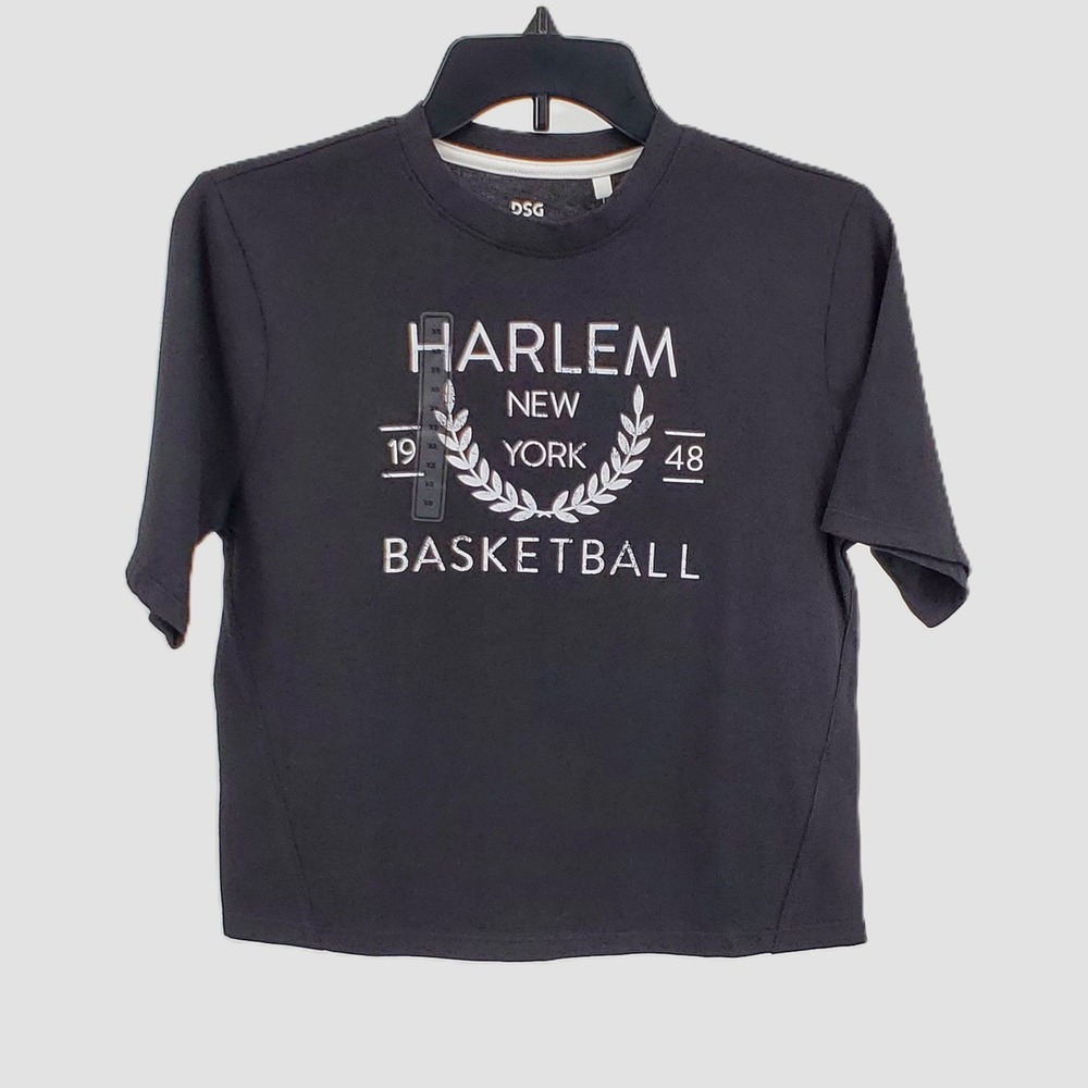 DSG Girls Size XSmall Harlem Basketball Graphic Tee Boxy Pure Black 100% Cotton